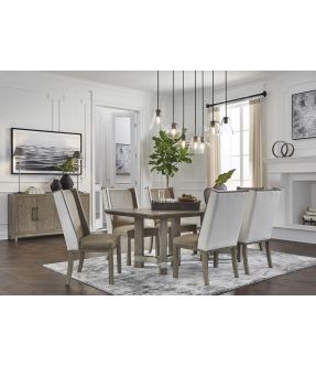 Stafford Wooden Rectangular Dining Set (4-6 Seaters) with 6 Padded Back Upholstered White Back Chairs
